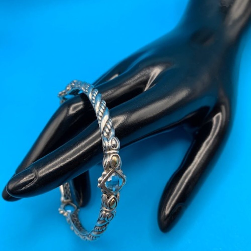 JAI by John Hardy Sterling Silver / 14KT and Blue Topaz Bangle Bracelet NWOT